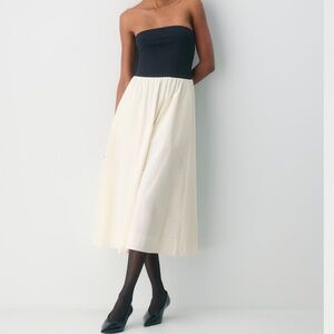 NWT Strapless Black and Cream Midi Dress